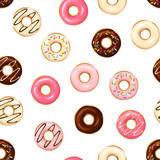 Seamless pattern with colorful donuts on a white background. Vector illustration