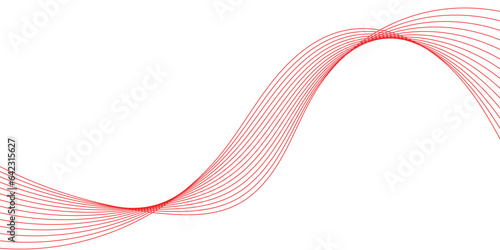 Abstract vector background with red wavy lines. Red lines vector illustration. Curved wave. Abstract wave element for design.