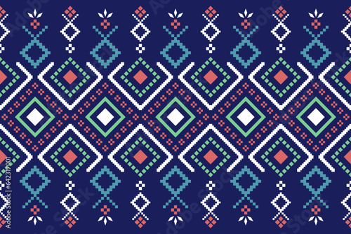 Cross stitch colorful geometric traditional ethnic pattern Ikat seamless pattern abstract design for fabric print cloth dress carpet curtains and sarong Aztec African Indian Indonesian 