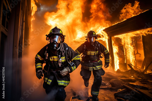 Photo of two firefighters battling a large blaze