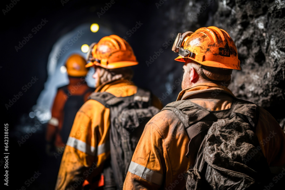 group mining workers walks through tunnel coal mine group mining workers walks through tunnel coal mine