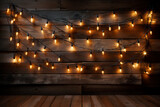 christmas light background on wooden panel