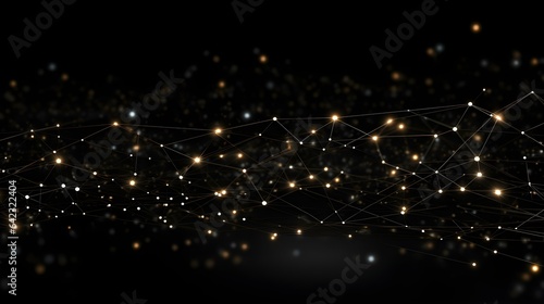 Blurred Data Technology Background in black Colors. Network of connected Dots and Lines 