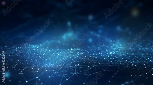 Blurred Data Technology Background in blue Colors. Network of connected Dots and Lines 