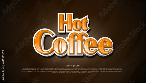 vector illustration hot coffee word creative and 3d lettering banner design on dark brown background.use tasty and hot coffee concept backdrop.