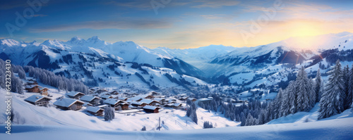 Alps ski resort winter village landscape. © Michal