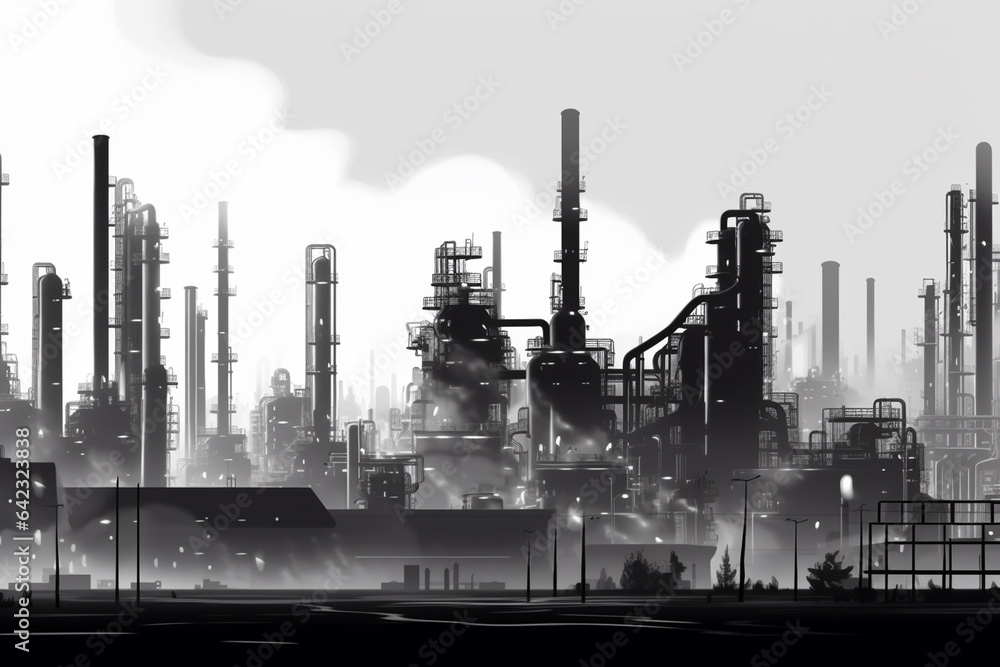 Oil refinery at sunset 3d render