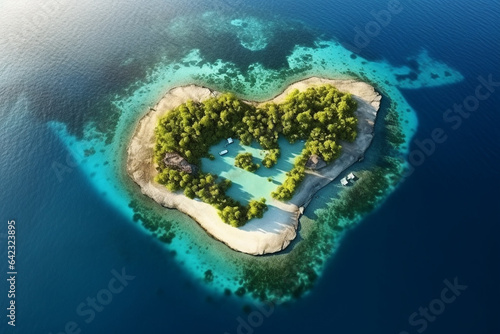 Aerial view of a small island in the middle of the ocean. © Creative