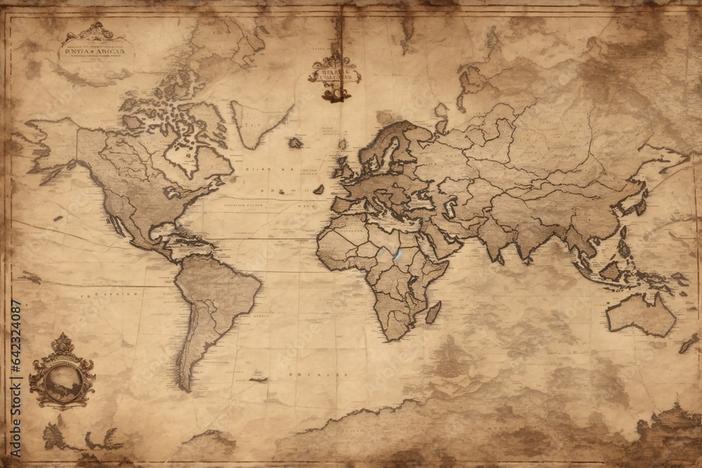 Old Map, Map Background, Vintage World Map, Vintage Map Background, Old Map Paper Texture, AI Generative