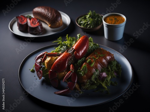 grilled lobster on a black plate