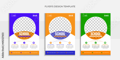 School admission flyer design or kids education poster template. Modern layout with abstract shapes