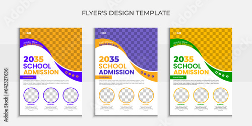 School admission flyer design or kids education poster template. Modern layout with abstract shapes