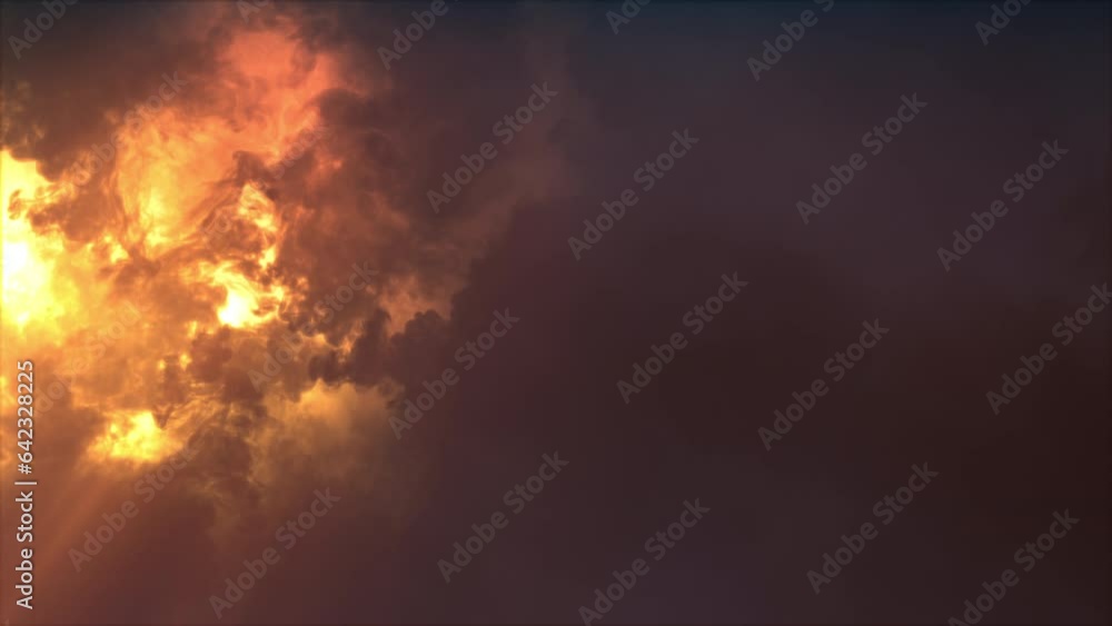 Lightning discharge and light effects in the clouds. Thunderclouds in bright flashes of lightning. Bad weather. Looped
