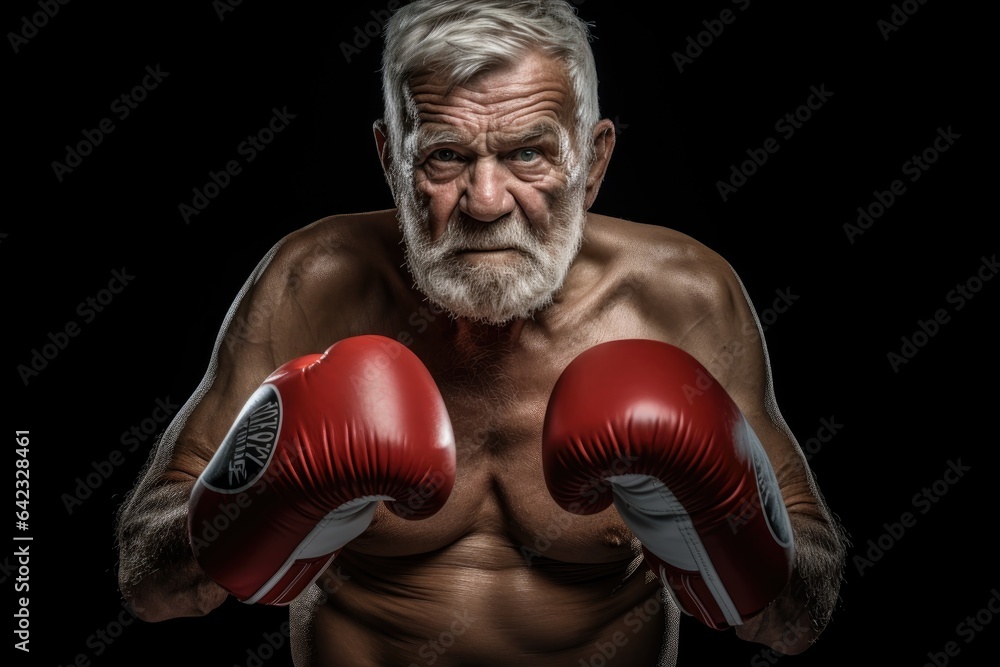 old man boxer wear gloves strong power concept 