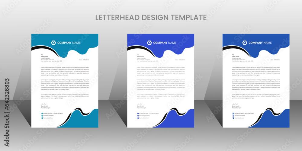 Modern corporate business letterhead 3 colorful design template