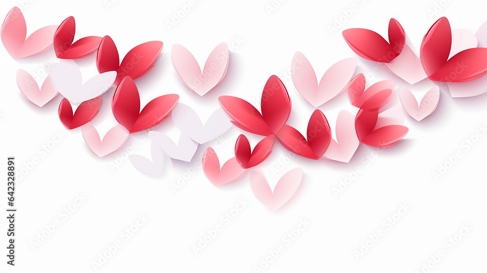 Red pink and white flying hearts isolated on white background Red pink and white flying hearts isolated on white background