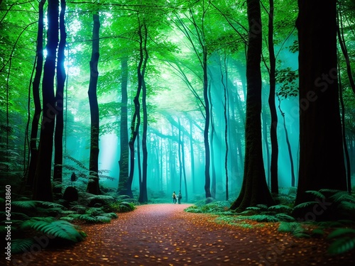 A serene forest of blue-green trees