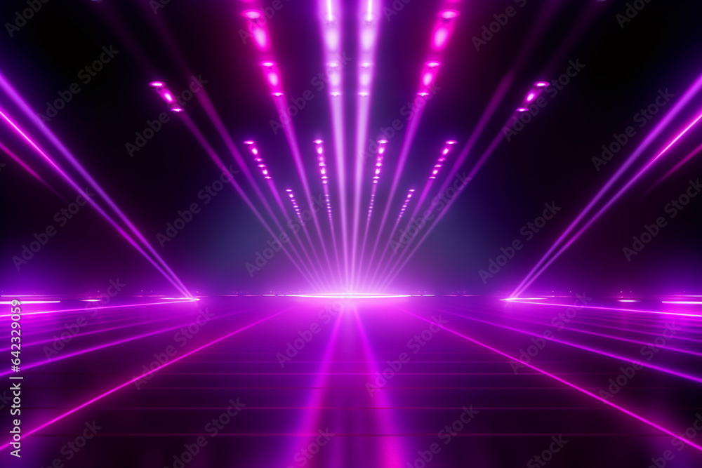 3d abstract background with neon lights, neon tunnel, empty stage