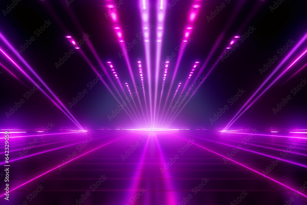 Fototapeta premium 3d abstract background with neon lights, neon tunnel, empty stage