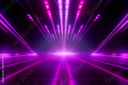 3d abstract background with neon lights, neon tunnel, empty stage