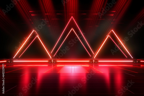 3d abstract background with neon lights, neon tunnel, empty stage