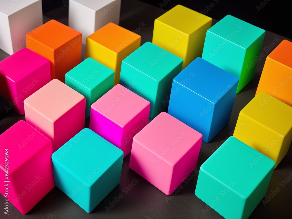 A set of overlapping cube shapes in a variety of colours A set of overlapping cube shapes in a variety of colours