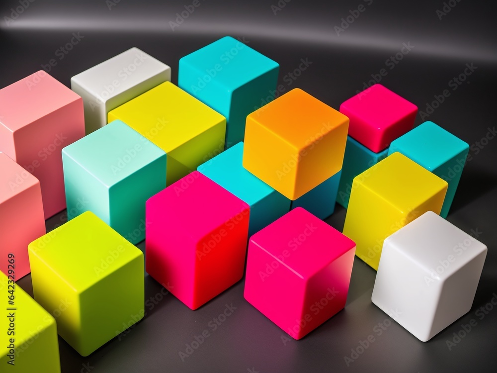 Obraz premium A set of overlapping cube shapes in a variety of colours