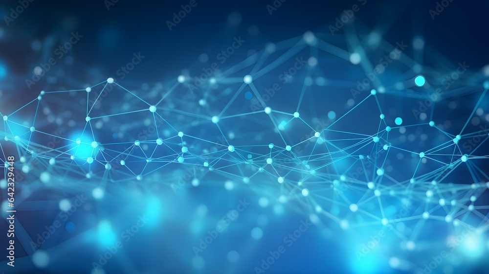 Blurred Data Technology Background in light blue Colors. Network of connected Dots and Lines
