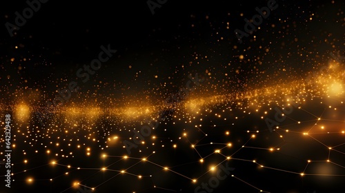 Blurred Data Technology Background in golden Colors. Network of connected Dots and Lines 