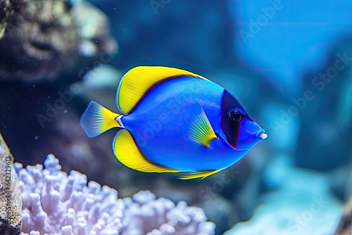 Blue surgeonfish paracanthurus hepatus or blue tang, regal tang, palette surgeonfish, Ecosystem and environment conservation photo