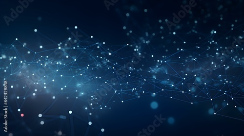 Blurred Data Technology Background in navy Colors. Network of connected Dots and Lines
