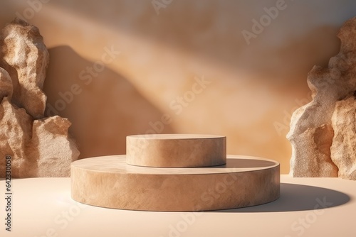 Stone podium for display product isolated generative ai