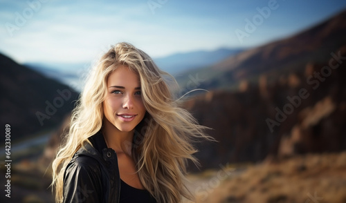 Pretty blonde girl portrait in outdoors image