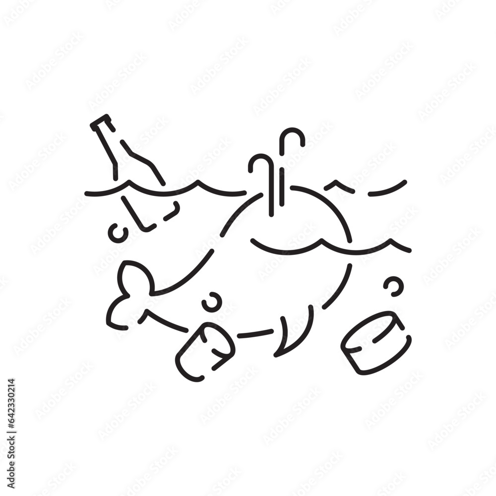 Water pollution icon in line style on white background, Ecology sign for mobile concept and web design, Industrial waste from pipe into sea, Environmental pollution symbol Water pollution icon in line style on white background, Ecology sign for mobile concept and web design, Industrial waste from pipe into sea, Environmental pollution symbol