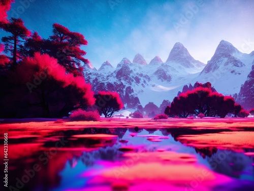 A vibrant landscape of floating crystals on the planet