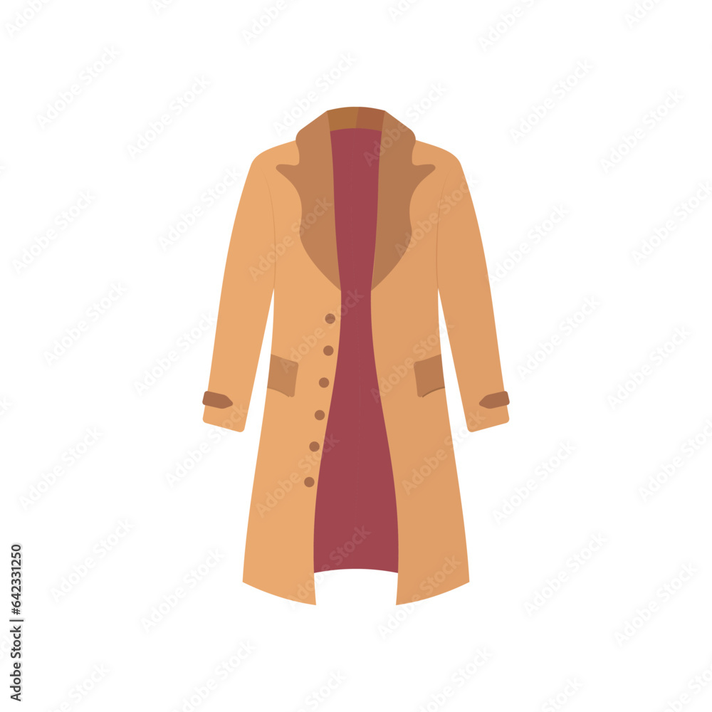 Winter or autumn clothes and cold weather accessories isolated on white background. Vector cozy clothing warm coat or outerwear fashion Winter or autumn clothes and cold weather accessories isolated on white background. Vector cozy clothing warm coat or outerwear fashion