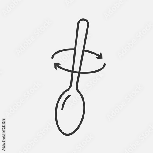 Spoon stirs line icon. Instructions for use. Preparing food or drink, mix the ingredients. Vector