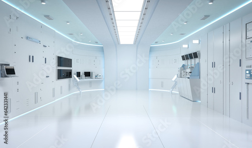 Obraz na płótnie White futuristic hospital laboratory interior with medical supplies