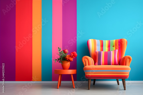 Colorful armchair on color geometric wall interior contemporary design  photo