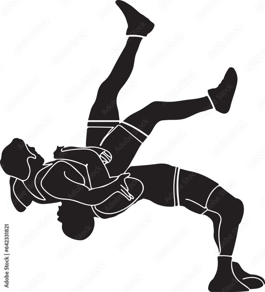 Silhouette of Wrestlers Grappling Freestyle Wrestling, Wrestler
