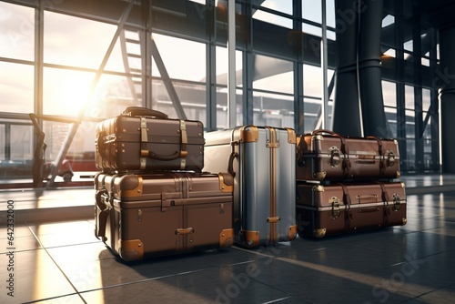 Suitcases in airport travel concept 3d rendering generative ai