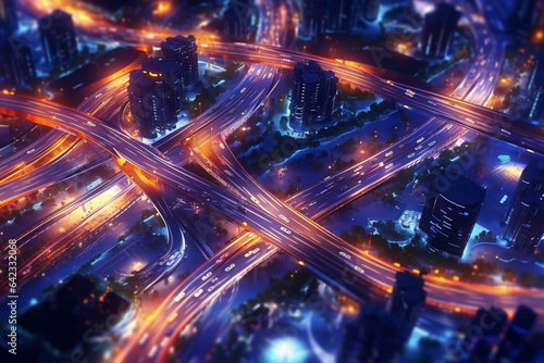 Highway traffic in the city at night. 3D rendering.