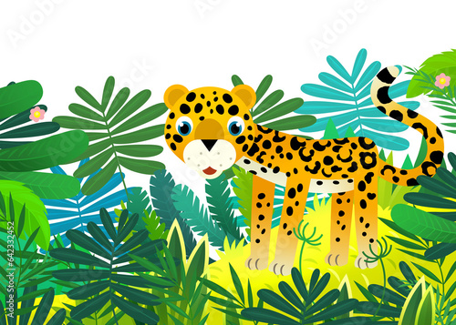 cartoon scene with jungle and animals being together as frame illustration for children