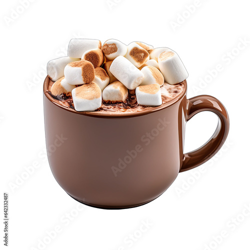 Isolated Ceramic Mug Filled with Hot Chocolate and Marshmallows on White Background