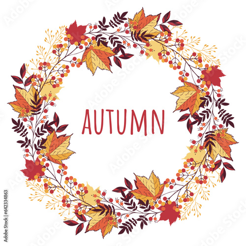 Autumn leaves wreath. Autumn vector illustration isolated on white background