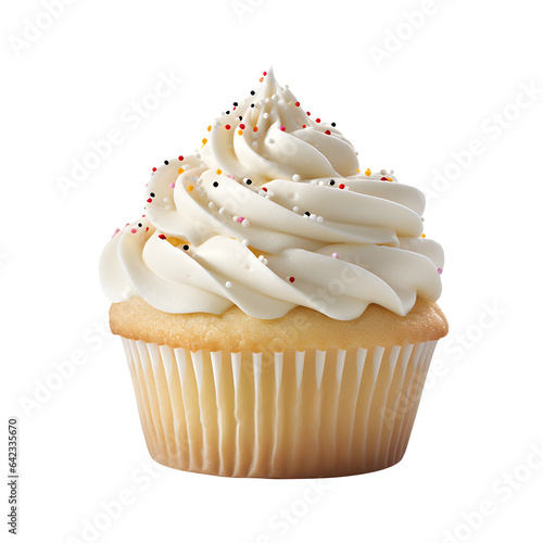 Vanilla Cupcake with White Cream Sprinkled with colorful sugar granules
