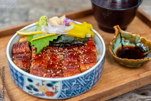 Unagi don, Japanese eel grilled with rice Japanese food. photo