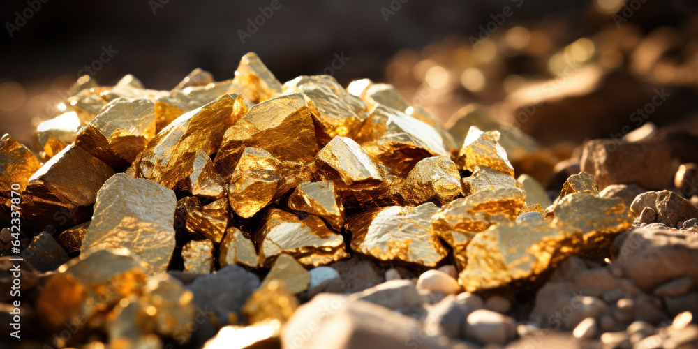 Closeup of big gold nugget with small pices scattered arround Closeup of big gold nugget with small pices scattered arround