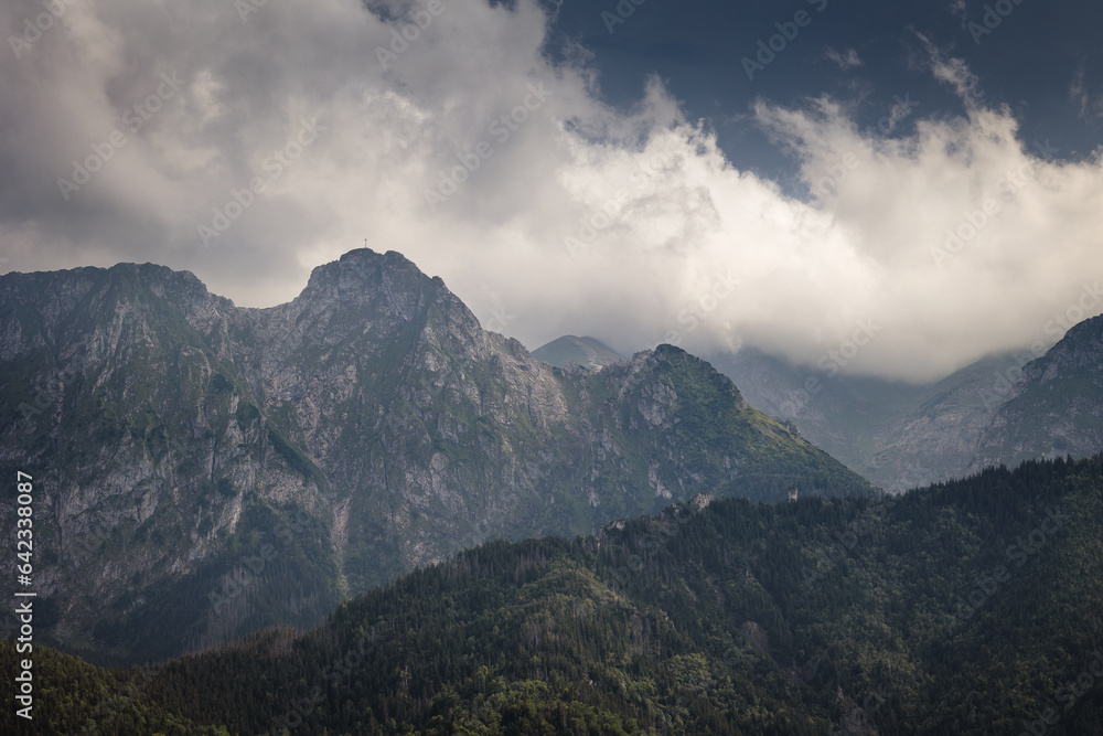 Giewont seen from Koscielisko village during the summer in Tatra Mountains.