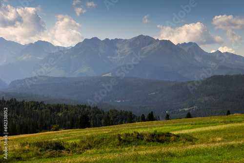 The Tatra Mountains seen from the Spiš region in Poland during a summer day.